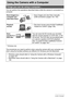 Page 122
122Using the Camera with a Computer
Using the Camera with a Computer
You can perform the operations described below while the camera is connected to a 
computer.
*Windows only
The procedures you need to perform when using the camera with your computer and 
when using the bundled software are different for Windows and the Macintosh.
Things you can do using a computer...
Save images to a 
computer and 
view them there • Save images and view them manually 
(USB connection) (pages 124, 130).
Playback...