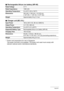 Page 190190Appendix
.Rechargeable lithium ion battery (NP-40)
.Charger unit (BC-31L)
• Power cord precautions for use in Singapore
The power cord set is not supplied. The power cord used must comply with 
relevant national and/or international standards.
Rated Voltage3.7 V
Rated Capacitance1300 mAh
Operating Temperature0 to 40°C (32 to 104°F)
Dimensions38.5 (W) 
x 38.0 (H) x 9.3 (D) mm
(1.52 (W) x 1.50 (H) x 0.37 (D))
WeightApproximately 34 g (1.2 oz)
Input Power100 to 240 V AC, 80 mA, 50/60 Hz
Output Power4.2 V...