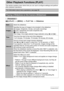 Page 7777Other Playback Functions (PLAY)
Other Playback Functions (PLAY)
This section explains menu items that you can use to configure settings and perform 
other playback operations.
Procedure
[p] (PLAY) * [MENU] * PLAY Tab * Slideshow
For information about menu operations, see page 56.
Playing a Slideshow on the Camera (Slideshow)
StartStarts the slideshow
ImagesSpecifies the type of images to be included in the slideshow
All images: Snapshots, movies, and audio recordingsT Only: Snapshots and audio...