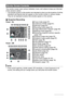 Page 1010
The monitor screen uses various indicators, icons, and values to keep you informed 
of the camera’s status.
• The sample screens in this section are intended to show you the locations of all the 
indicators and figures that can appear on the monitor screen in various modes. 
They do not represent screens that actually appear on the camera.
.Snapshot Recording
Monitor Screen Contents
Panel : On
Panel : Off1Focus mode (page 57)
2Continuous shutter (page 61)
3Self-timer (page 62)
4Recording mode (page...