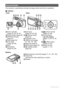 Page 99
The numbers in parentheses indicate the pages where each item is explained.
.Camera
General Guide
4 2 135
67
bk 98
br bsbl
bn bo bpbqbm
[   ]
[   ]
[   ][   ]
[
SET]
1Zoom controller 
(pages 25, 50, 86, 87)
2Shutter button (page 25)
3[ON/OFF] (Power) 
(page 23)
4Flash (page 36)
5Front lamp 
(pages 46, 68)
6Lens
7Microphone 
(pages 53, 98)
8Back lamp 
(pages 23, 26, 36)
9[0] (Movie) button 
(page 52)
bkConnector cover
blUSB/AV port (pages 
87, 108, 116, 125)
bmStrap hole (page 2)
bn[SET] button (page...