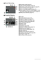 Page 1212
.Movie Recording
.Snapshot Viewing
1Recording mode (page 61)
2Audio recording disabled (page 64)
3Remaining movie memory capacity (page 61)
4Movie recording time (page 61)
5Movie recording in progress (page 61)
6Movie quality (FHD/STD movie) (pages 61, 64)/
Recording speed (high speed movie) (page 64)
7Battery level indicator (page 18)
1File type
2Protect indicator (page 118)
3Snapshot image size (page 37)
4Folder name/file name (page 153)
5Snapshot image quality (page 96)
6ISO sensitivity (page 40)...