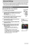 Page 5555Advanced Settings
Advanced Settings
The following are menu operations you can use to configure various camera settings.
• REC mode menu contents and operations are different from those in the PLAY 
mode. This section explains operations using the REC menu screen. See page 71 
for information about PLAY menu screen operations.
.Example REC Menu Screen Operation
1.In the REC mode, press [SET].
2.Use [8] and [2] to select the second Control Panel 
option from the bottom (MENU) and then press 
[SET] (page...