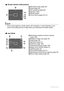 Page 1010
.Shutter Button Half-pressed
.
easy Mode
1Recording mode (page 28)
2Flash (page 39)
3ISO sensitivity (page 66)
4Aperture value
5Shutter speed
6Focus frame (pages 29, 61)
NOTE
• If the current aperture, shutter speed, ISO sensitivity, or Auto Exposure is not 
correct, the setting will turn orange when you half-press the shutter button.
1Remaining snapshot memory capacity 
(page 136)
2Snapshot image size (page 35)
3Flash (page 39)
4Self-timer (page 41)
5Date/time (page 109)
6Timestamp indicator (page...