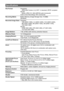 Page 139
139Appendix
Specifications
File FormatSnapshots:
JPEG (Exif Version 2.2); DCF 1.0 standard; DPOF compliant
Movies:
Motion JPEG AVI, IMA-ADPCM audio (monaural)
Audio (Voice Recording): WAV (monaural)
Recording Media Built-in Memory (Image Storage Area: 16.9MB)
SD/SDHC
Recorded Image Sizes Snapshot:
12M (4000
x3000), 3:2 (4000x2656), 16:9 (4000x2240), 
8M (3264x2448), 5M (2560x1920), 3M (2048x1536), 
VGA (640x480)
Movies: WIDE (848
x480), STD (640x480), LP (320x240), 
YouTube (640x480)
Image Deletion 1...