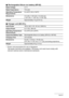 Page 142142Appendix
.Rechargeable lithium ion battery (NP-82)
.Charger unit (BC-81L)
• Power cord precautions for use in Singapore
The power cord set is not supplied. The power cord used must comply with 
relevant national and/or international standards.
Rated Voltage3.7 V
Rated Capacitance710 mAh
Operating Temperature 
Requirements0 to 40°C (32 to 104°F)
Dimensions31.4 (W) 
x 39.5 (H) x 6.2 (D) mm 
(1.24 (W) x 1.56 (H) x 0.24 (D))
WeightApproximately 15 g (0.53 oz)
Input Power100 to 240 V AC, 45 mA, 50/60 Hz...