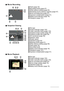 Page 1111
.Movie Recording
.Snapshot Viewing
.Movie Playback
1Flash (page 32)
2Recording mode (page 47)
3White balance setting (page 80)
4Remaining movie memory capacity (page 47)
5Movie recording time (page 47)
6Exposure compensation (page 41)
7Battery level indicator (page 16)
8Histogram (page 147)
1File type
2Protect indicator (page 102)
3Folder name/file name (page 135)
4Snapshot image quality (page 78)
5Snapshot image size (page 29)
6ISO sensitivity (page 36)
7Aperture value
8Shutter speed
9Date/time (page...