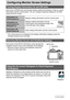 Page 158
158Configuring Monitor Screen Settings
Configuring Monitor Screen Settings
[
Each press of [DISP] will cycle through display settings that display or hide on-screen 
information and the control panel. You can  configure separate settings for the REC 
mode and PLAY mode.
• The control panel is not displayed and  display information settings cannot be 
changed during movie recording.
Displays a histogram on the monitor screen which you can use to 
check the exposure of an image befo re you shoot it. You...