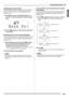 Page 31English
Playing Built-in Songs
E-29
Use the following procedure to adjust the balance between 
the volume of what you play on the keyboard and song 
playback volume.
1.Press ct and then use the bs (10-key) [4] ( ) 
and [6] ( ) keys to display “Song Vol” (page 
E-6).
2.Use the bs (10-key) [–] and [+] keys to adjust the 
song volume.
The procedure below lets you select the same keyboard tone 
as the one being used in the song and play along with your 
favorite tunes.
1.After selecting a song, hold down br...