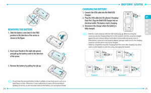 Page 1424 
02
03
04
05
01
25 
REMOVING THE BATTERY1.   Slide the battery cover latch to the FREE 
p osition in the direction of the arrow as 
shown in the figure.
2.   Insert your thumb in the right side groove 
a nd pull up the battery cover in the direction 
of the arrow.
3.   Remove the battery by pulling the tab up.
   Do not leave the removed battery in direct sunlight, or near heat sources such as an 
o
pen flame or stove. Otherwise, it may malfunction or cause a fire by bursting or 
igniting. Do not hit,...