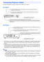 Page 1111
Connect the projector to a power outlet and to an input source device.
XJ-A Series
XJ-M Series
NotezFor more information about component video connection, see “Connecting to a Component 
Video Output” on page 72.
zFor information about how to connect for RS-232C control of the projector, see “Projector 
RS-232C Control” (page 83).
zFor information about how to connect in order to update the projector firmware or to transfer 
user logo data, see “Updating Firmware and Transferring a User Logo” (page...