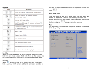 Page 8Legends    
  
Scroll Bar   
When a scroll bar appears to the right of the setup screen, it indicates 
that  there  are  more  available  fields  not  shown  on  the  screen.  Use  
the  up  and down arrow keys to scroll through all the available fields.    
   
Submenu   
When  
   appears  on  the  left  of  a  particular  field,  it  indicates  
that  a submenu  which  contains  additional  options  are  available  for   that f
ield. To display the submenu, move the highlight to that field and 
press...