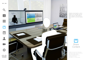 Page 3030
Share 
Content
Contents can be shared in a call—or 
outside a call. In the latter case you 
will be using your video system to  share contents in your local meeting 
room. 
D1458221 User Guide Cisco TelePresence
Profile Series, Codec C-series, Quick Set C20 
SX20 Quick Set, MX200, MX300
Produced: December 2014 for TC7.3
All contents 