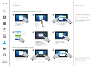 Page 4141
The Favorites is your own shortlist of contacts you frequently call or other-
wise want to have easy access to. 
Favorites may be populated from the 
Recents or Directory lists as well as  from manual entries.
About FavoritesFavorites
Tap that entry (a) and 
then (b) tap More (), 
as outlined.
Tap Search or Dial, as 
outlined, to invoke the virtual 
keyboard.   In the Contacts panel, 
tap Directory or 
Recents, if needed. Ta p Add to 
Favorites, as 
outlined
Tap Save to exit 
the menu putting your...