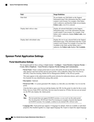 Page 832Usage GuidelinesField
DonotdisplayanyfieldlabelsontheSupport
Informationpageiftheinformationthattheywould
containisnon-existent.Forexample,ifthefailure
codeisunknown,andthereforeblank,donotdisplay
Failurecode,evenifitisselected.
Hidefield
DisplayallselectedfieldlabelsontheSupport
Informationpage,eveniftheinformationthatthey
wouldcontainisnon-existent.Forexample,ifthe
failurecodeisunknown,displayFailurecode,even
ifitisblank.
Displaylabelwithnovalue
DisplaythistextinanyselectedfieldontheSupport...