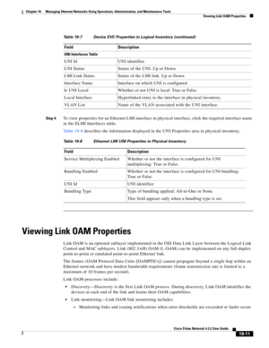 Page 605  
19-11
Cisco Prime Network 4.3.2 User Guide
Chapter 19      Managing Ethernet Networks Using Operations, Administration, and Maintenance Tools
  Viewing Link OAM Properties
Step 4To view properties for an Ethernet LMI interface in physical interface, click the required interface name 
in the ELMI Interfaces table.
Table 19-8 describes the information displayed in the UNI Properties area in physical inventory.
Viewing Link OAM Properties
Link OAM is an optional sublayer implemented in the OSI Data Link...