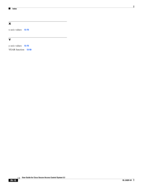 Page 650Index
IN-10
User Guide for Cisco Secure Access Control System 5.3
OL-24201-01
X
x-axis values13-75
Y
y-axis values13-75
YEAR function13-59 