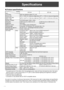 Page 4644
Speciﬁ cations
„ Product speciﬁ cations
Model
ItemEFD-52 EFD-46
LCD Panel ASV low-reﬂ ection black TFT LCD
Screen size 52
1/32” (1322 mm measured diagonally)4563/64” (1168 mm measured diagonally)
Active View Size
Wide x High4523/64” x 25 33/64” (1152 mm x 648 mm) 403/32” x 229/16” (1018 mm x 573 mm)
Number of pixels 2,073,600 pixels (1920 x 1080 )
Pixel pitch 0.600 mm (H) x 0.600 mm (V) 0.530 mm (H) x 0.530 mm (V)
Brightness 450 cd/m
2400 cd/m2
Maximum colors 16.77 Million colors (8 bits/color)...