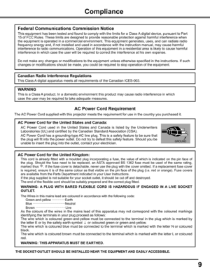 Page 99
AC Power Cord for the United Kingdom:
 This  cord  is  already  fitted  with  a  moulded  plug  incorporating  a  fuse,  the  value  of  which  is  indicated  on  the  pin  face  of 
the  plug.  Should  the  fuse  need  to  be  replaced,  an  ASTA  approved  BS  1362  fuse  must  be  used  of  the  same  rating, 
marked thus A S A. If the fuse cover is detachable, never use the plug with the cover omitted. If a replacement fuse cover 
is  required,  ensure  it  is  of  the  same  colour  as  that...