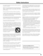 Page 55
All the safety and operating instructions should be read before 
the product is operated.
Read  all  of  the  instructions  given  here  and  retain  them  for 
later  use.    Unplug  this  projector  from AC  power  supply  before 
cleaning.    Do  not  use  liquid  or  aerosol  cleaners.  Use  a  damp 
cloth for cleaning.
Follow all warnings and instructions marked on the projector.
 
For added protection to the projector during a lightning storm, 
or  when  it  is  left  unattended  and  unused  for...