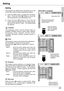 Page 41
Setting
41
Blue back
Press  the  Point 7  8  buttons  to  switch  On/Off.    When this  function  is  "On",  a  blue  image  is  displayed  while the input signal is not detected. 
Keystone
Press  the  MENU  button  to  display  the  On-Screen Menu.    Press  the  Point 7  8  buttons  to  move  the red framed pointer to the Setting Menu icon.
Language
T h e   l a n g u a g e   u s e d   i n   t h e   O n - S c r e e n   M e n u   i s available  in  English,  German,  French,  Italian,  Spanish,...