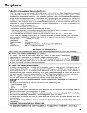 Page 7
7

Safety	InstructionsCompliance
Federal	Communications	Commission	Notice
Note:	This	equipment	 has	been	 tested	 and	found	 to	comply	 with	the	limits	 for	a	Class	 B	digital	 device,	 pursuant	
to	Part	 15	of	the	 FCC	 Rules.	 These	limits	are	designed	 to	provide	 reasonable	 protection	against	harmful	
interference	 in	a	residential	 installation.	 This	equipment	 generates,	 uses,	and	can	radiate	 radio	frequency	
energy,	 and	if	not	 installed	 and	used	 in	accordance	 with	the	instructions,	 may...