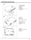 Page 99
Part Names and Functions
Bottom Back Front
qPower Cord Connector
wInfrared Remote Receiver
eZoom Lever
rFocus Ring
tProjection Lens
yLens Cover(See page 54 for attaching.)
uAir Intake Vent
qwert
qExhaust Vent
qwer
qLamp Cover
wAir Intake Vent (back and bottom)
eAir Filter 
rAdjustable Feet
r
qew
wTop Controls and Indicators
eAir Intake Vent
rTerminals and Connectors
tSpeaker
CAUTION
Hot air is exhausted from the exhaust
vent.  Do not put heat-sensitive
objects near this side.
yu
t 