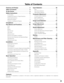 Page 33
Trademarks
Each  name  of  corporations  or  products  in  this  book  is  either  a  registered  trademark  or  a  trademark  of  its  respective 
corporation.
Features and Design . . . . . . . . . . . . . . . .2
Table of Contents   . . . . . . . . . . . . . . . . . . 3
To the Owner   . . . . . . . . . . . . . . . . . . . . . 4
Safety Instructions  . . . . . . . . . . . . . . . . . 5
Air Circulation  6
Installing the Projector in Proper Directions  7
Positioning Precautions  7
Moving the Projector  8...