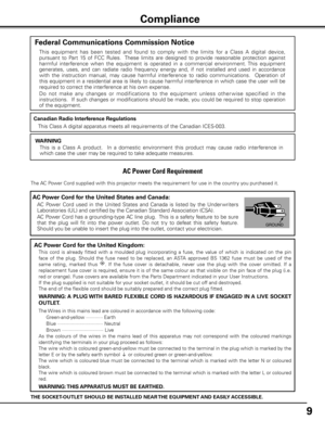 Page 99
AC Power Cord for the United Kingdom:
 This  cord  is  already  fitted  with  a  moulded  plug  incorporating  a  fuse,  the  value  of  which  is  indicated  on  the  pin 
face  of  the  plug.  Should  the  fuse  need  to  be  replaced,  an  ASTA  approved  BS  1362  fuse  must  be  used  of  the 
same  rating,  marked  thus 
A S A.  If  the  fuse  cover  is  detachable,  never  use  the  plug  with  the  cover  omitted.  If  a 
replacement fuse cover is required, ensure it is of the same colour as...