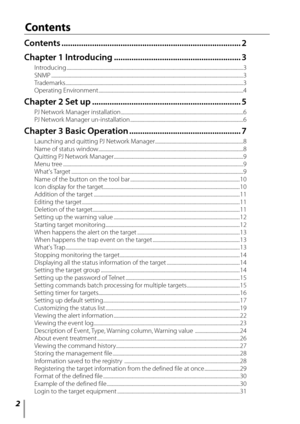 Page 2


Contents ........................................................................\
..........2
Chapter 1 Introducing  ..........................................................3
Introducing  ........................................................................\
........................................................................\
......3
SNMP  ........................................................................\
........................................................................\...