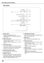 Page 10
10
Top Control
y LAMP REPLACE indicator
  Turn  yellow  when  the  life  of  the  projection  lamp 
draws to an end. (p.60, 69)
t	WARNING indicator
  E m i t  a  r e d  l i g h t  w h e n  t h e  p r o j e c t o r  d e t e c t s 
an  abnor mal  condition.    This  also  blinks  red when  the  internal  temperature  of  the  projector exceeds the operating range. (p.57, 69)
r POWER ON/STAND-By button
  Turn the projector on or off. (p.18, 20)
o POWER indicator
  – Lights  red  when  the  projector  is...