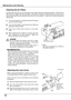 Page 52
Maintenance and CleaningMaintenance and Cleaning
5
Turn off the projector, and disconnect the AC power cord from the AC outlet.
Turn over the projector and remove the air filters by pulling the latches upward.
Air filters prevent dust from accumulating on the optical elements inside the projector.  Should the air filters become clogged with dust particles, it will reduce cooling fans' effectiveness and may result in internal heat build up and adversely affect the life of the projector.  Clean...