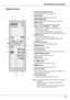 Page 1111
Part Names and FunctionsPart Names and Functions
⑤
③
⑨
⑬
④
⑭
⑫
⑩
①②
Remote Control
⑥
⑦
⑧
⑮
⑪
① POWER ON/STAND-By  button 
  Turn the projector on or off. (p.18, 19)
② VIDEO button
  Select VIDEO input source. (p.
3, 34)
③ COMPUTER button
  Select COMPUTER input source. (p.
3, 5, 35)
④ MENU button
  Open or close the On-Screen Menu. (p
0)
⑦ D .ZOOM  ▲▼ buttons
  Zoom in and out the images. (p.4, 33)
⑭ AUTO PC button
  A
u t o m a t i c a l l y  a d j u s t  t h e  c o m p u t e...