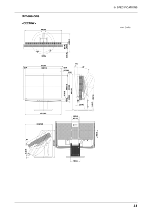 Page 41
9. SPECIFICATIONS
41

Dimensions

mm (inch)
Downloaded from ManualMonitor.com Manual• 