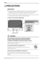 Page 4English
4 PRECAUTIONS
PRECAUTIONS
IMPORTANT!
zThis product has been adjusted specifically for use in the region to which it was 
originally shipped. If operated outside the region to which it was originally 
shipped, the product may not perform as stated in the specifications.
zTo ensure personal safety and proper maintenance, please read this section and the 
caution statements on the unit (refer to the figure below).
[Location of the Caution Statements]
WA R N I N G
If the unit begins to emit smoke,...