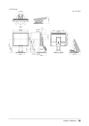 Page 3535Chapter 5  Reference
• EZ-UP stand
376.3 (14.8)405 (15.9)
301.1 (11.9)334 (13.1)
φ240 (9.4)246.8 (9.7)
38.5 (1.52)
61.5 (2.42)25°
517 (20.4)
100 (3.9)
100 (3.9)
340 (13.4)
30.7 (1.21)74.4 (2.93)
172°172°
121.3 (4.8)
(170 (6.7))
152.5 (6)152.5 (6)
117 (4.6)
117 (4.6)
374 (14.7)
131.8 (5.2)
60.5 (2.38)186.1 (7.3)
284.2 (11.2)
13.7 (0.54)
173 (6.8)
137.5 (5.4)153.9 (6.1)
69.5°
173 (6.8)
347.7 (13.7)
507 (20)153.9 (6.1)
SWIV\fL
TILT
unit : mm (inch)
  