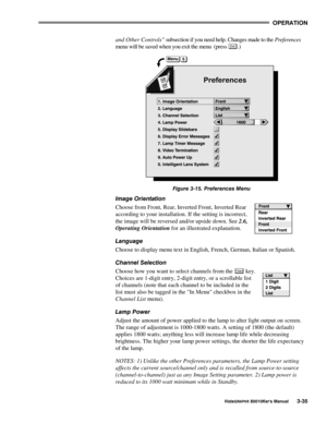 Page 6223(5$7,21
9LVWD*5$3+;#;3343.HU*V#0DQXDO6068
and Other Controls subsection if you need help. Changes made to the Preferences
menu will be saved when you exit the menu  (press 
([L W.)
)LJXUH#60481#3UHIHUHQFHV#0HQX
,PDJH#2ULHQWDWLRQ
Choose from Front, Rear, Inverted Front, Inverted Rear
according to your installation. If the setting is incorrect,
the image will be reversed and/or upside down. See 
2.6,
Operating Orientation for an illustrated explanation.
/DQJXDJH
Choose to display menu text in English,...