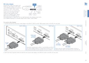 Page 1716
INSTALLATION
CONFIGURATION
OPERATION
FURTHERINFORMATION
INDEX
RX video display
Standard ALIF (1002) units support one 
Single Link video display at pixel clocks 
up to 165MHz (equivalent to a maximum 
resolution of 1920 x 1200 at 60Hz). 
All ALIF dual units can simultaneously 
support up to two Single Link high 
resolution video displays at pixel 
clocks up to 165MHz (1920 x 1200 at 
60Hz maximum). ALIF2000 units can 
alternatively support a single Dual Link very high Resolution video display at pixel...
