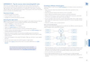 Page 4039
INSTALLATION
CONFIGURATION
OPERATION
FURTHERINFORMATION
INDEX
APPENDIX C - Tips for success when networking ALIF units
ALIF units use multiple strategies to minimize the amount of data that they send 
across networks. However, data overheads can be quite high, particularly when very 
high resolution video is being transferred, so it is important to take steps to maximize 
network efficiency and help minimize data output. The tips given in this section have been 
proven to produce very beneficial...
