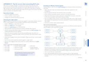 Page 4140
INSTALLATION
CONFIGURATION
OPERATION
FURTHERINFORMATION
INDEX
APPENDIX C - Tips for success when networking ALIF units
ALIF units use multiple strategies to minimize the amount of data that they send 
across networks. However, data overheads can be quite high, particularly when very 
high resolution video is being transferred, so it is important to take steps to maximize 
network efficiency and help minimize data output. The tips given in this section have been 
proven to produce very beneficial...