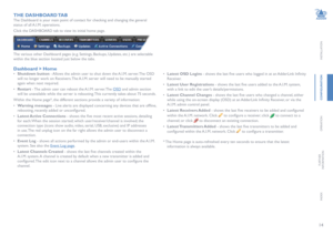 Page 1514
INSTALLATION
CONFIGURATION
OPERATION
FURTHERINFORMATION
INDEX
THE DASHBOARD TAB
The Dashboard is your main point of contact for checking and changing the general 
status of all A.I.M. operations.
Click the DASHBOARD tab to view its initial home page.  
The various other Dashboard pages (e.g. Settings, Backups, Updates, etc.) are selectable 
within the blue section located just below the tabs.
Dashboard > Home
• Shutdown button - Allows the admin user to shut down the A.I.M. server. The OSD 
will no...