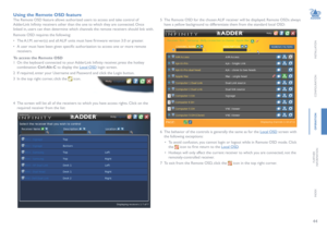 Page 4544
INSTALLATION
CONFIGURATION
OPERATION
FURTHERINFORMATION
INDEX
5 The Remote OSD for the chosen ALIF receiver will be displayed. Remote OSDs always 
have a yellow background to differentiate them from the standard local OSD:  
Using the Remote OSD feature
The Remote OSD feature allows authorized users to access and take control of 
AdderLink Infinity receivers other than the one to which they are connected. Once 
linked in, users can then determine which channels the remote receivers should link with....
