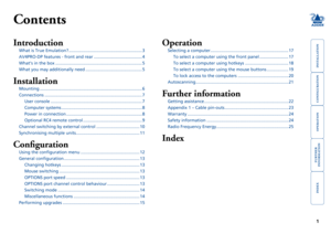 Page 2





1
Contents
Introduction
What is True Emulation? .............................................................3
AV4PRO-DP features - front and rear ........................................4
What’s in the box ........................................................................\
5
What you may additionally need ...............................................5
Installation
Mounting...
