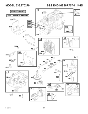 Page 54  
MODEL536.270270B&SENGINE28R707-1114-E1 
I1019KIT-LABELI 
11058OWNERSMANUALI 
307_ 
383 
635 7 
322A 
13 
337 
20 668 
322 718_ 
32 733 
810t 10_ 
146 
32A 
0/ 24_ 
F-020611L54  