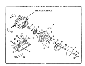 Page 18  
CRAFTSMANCIRCULARSAW--MODELNUMBERS315.108330/315.108340 
SEENOTEAPAGE19 
23 2 
3 
5 
27 
5 
11 
,12 
8 
_1913 14 
15 
2120e,..1617 
2918_ 
Page18  