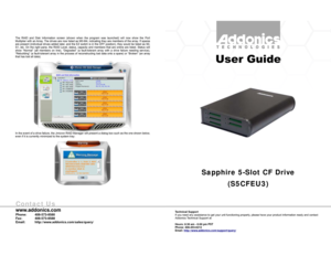 Page 1Contact Uswww.addonics.comPhone: 408-573-8580
Fax: 408-573-8588
Email:   http://www.addonics.com/sales/query/
Sapphire 5-Slot CF Drive
(S5CFEU3)
Technical Support
If you need any assistance to get your unit functioning properly, please have your product information ready and contact 
Addonics Technical Support at:
Hours: 8:30 am - 6:00 pm PST
Phone: 408-453-6212
Email: http://www.addonics.com/support/query/ 