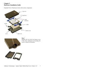 Page 8Addonics Technologies – Jupiter Cipher Mobile Rack User’s Guide v1.0 7
Chapter 5  
Hardware Installation Guide 
 
Exploded View of  Enclosure shown with various components 
  