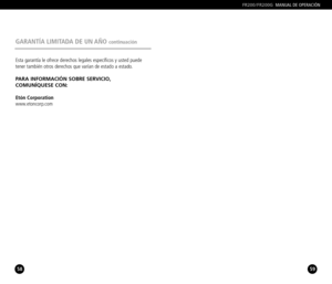 Page 3059
FR200/FR200GMANUAL DE OPERACIÓN
58
Esta garantía le ofrece derechos legales específicos y usted puede
tener también otros derechos que varían de estado a estado.
PARA INFORMACIÓN SOBRE SERVICIO,
COMUNÍQUESE CON:
Etón Corporationwww.etoncorp.com
GARANTÍA LIMITADA DE UN AÑO continuación 