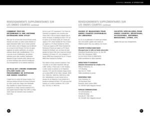 Page 29G4000AMANUEL DOPÉRATION
57
SOCIÉTÉS SPÉCIALISÉES POUR
ONDES COURTES, RÉCEPTEURS,ACCESSOIRES, ANTENNES,MAGAZINES, LIVRES, ETC.
Appelez Etón pour tous renseignements.
GUIDES ET MAGAZINES POUR
ONDES COURTES DISPONIBLESEN LIBRAIRIES
Au cas où ces publications ne seraient pas vendues
dans votre localité, appelez notre numéro de 
téléphone gratuit. Nous vous aiderons à les trouver.
PASSPORT TO WORLD BAND RADIO 
(Passeport pour la radio sur bande universelle)
International Broadcasting Services, Ltd., Box 300...