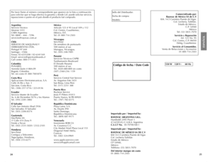 Page 132425
550  W 120 V~  60  Hz
Sello del Distribuidor:
Fecha de compra:
Modelo:
Código de fecha / Date Code
ESPAÑOL
Argentina Servicio Técnico Monroe 3351 CABA Argentina Tel: 0800 – 444 - 7296 servicios@rayovac.com.ar
Chile SERVICIO	 DE	MAQUINAS	 Y	HERRAMIENTAS LTDA. Portugal Nº 644 Santiago – Chile Fonos: 02-6355208 / 02-6341169 Email: servicio@spectrumbrands.cl Call center: 800-171-051
Colombia PLINARES Avenida Quito # 88A-09 Bogotá, Colombia Tel. sin costo 01 800 7001870
Costa Rica Aplicaciones...